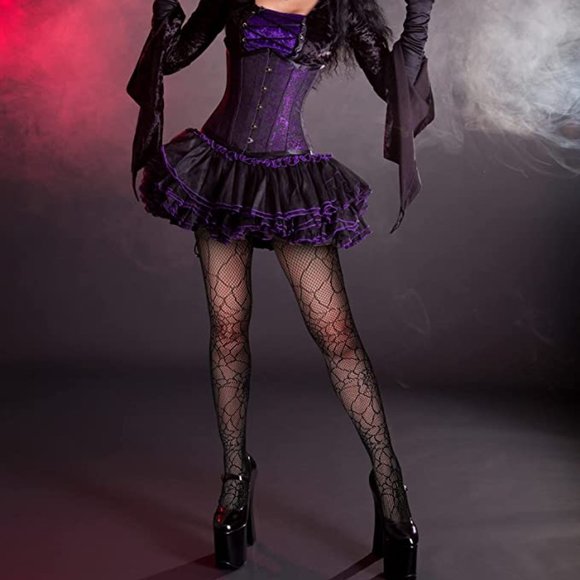 Black Widow Women Stockings Spiderweb Tights Witch Fancy Dress Costume - Picture 5 of 17